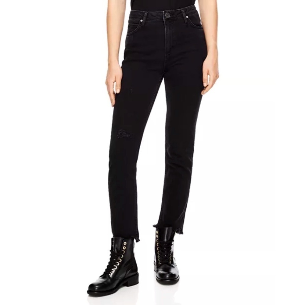 Sandro Paris Opéra High-Rise Frayed Straight-Leg Jeans Distressed Ankle …